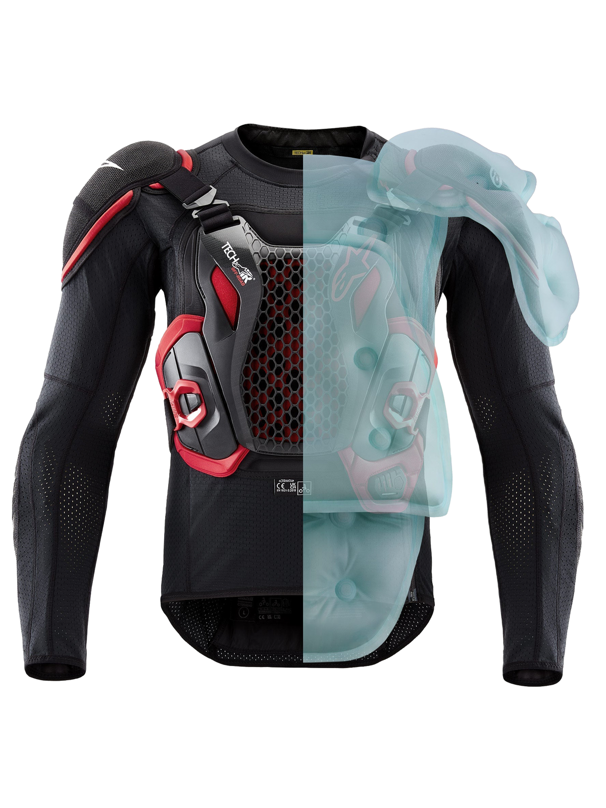 Alpinestars Tech-Air® Off-Road Airbag-System, FIM-homologierte Enduro- und Rally-Motorrad-Schutzjacke, Schwarz und Rot, mit aktiver Airbag-Abdeckung auf einer Seite
