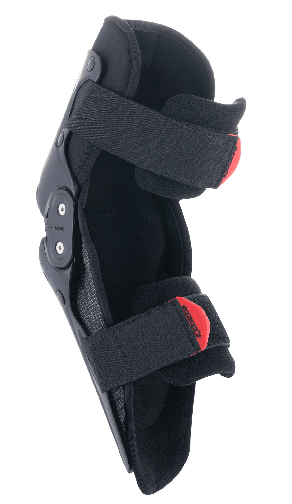 Alpinestars Jugend SX-1 Knieschoner, Motocross-Knieschutz, Schwarz und Rot, mit einem dualen Drehgelenksystem und verstellbarem Doppelgurtsystem mit roten Verschlusslaschen, leichter und strapazierfähiger Schutz für junge Offroad-Fahrer.