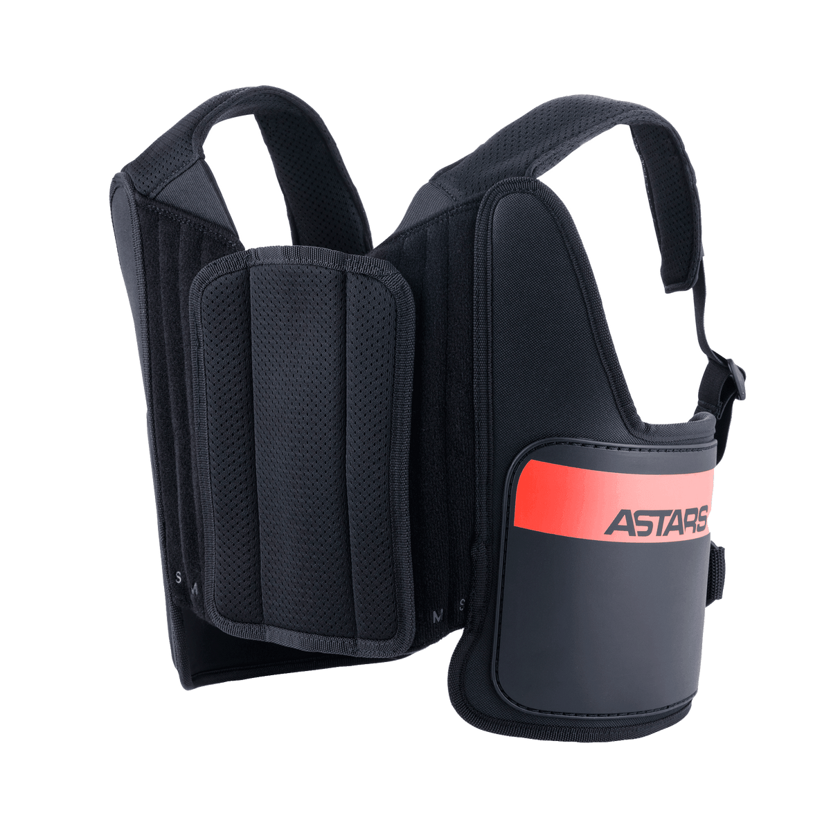 Alpinestars Jugend-Bionic Rippenschutz, Karting-Rippenprotektor, Schwarz mit roten Akzenten, verstellbare Mesh-Schultergurte, gepolstertes Mittelteil und starre Seitenschalen mit dem ASTARS-Logo, leichte ergonomische Sicherheitsausrüstung für junge Fahrer.