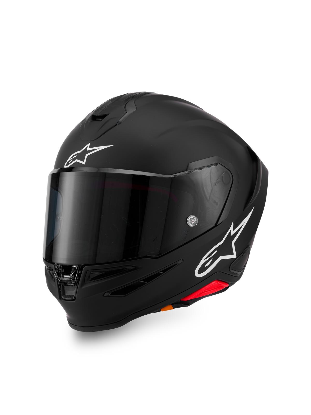 Alpinestars S-R7 Solid Helm, Integral-Motorradhelm, Schwarz Matt mit weißen A-Star-Logos, klares Visier, ECE- und DOT-zertifiziert, aerodynamisches Rennsport- und Sportdesign