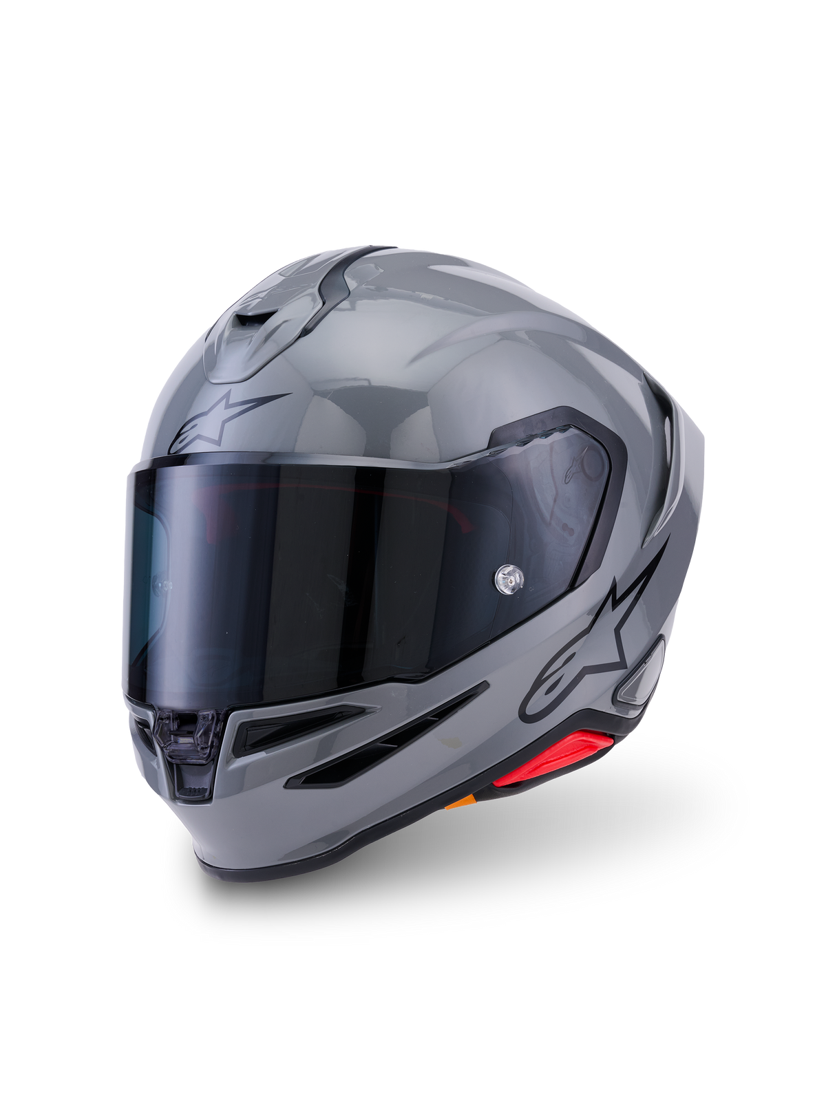 Alpinestars S-R7 Solid Helm, Integral-Motorradhelm, Grau Glänzend, mit dunkel getöntem Visier, aerodynamischer Schale mit integriertem Spoiler, Belüftungsöffnungen und schwarzem Alpinestars-Logo an der Seite