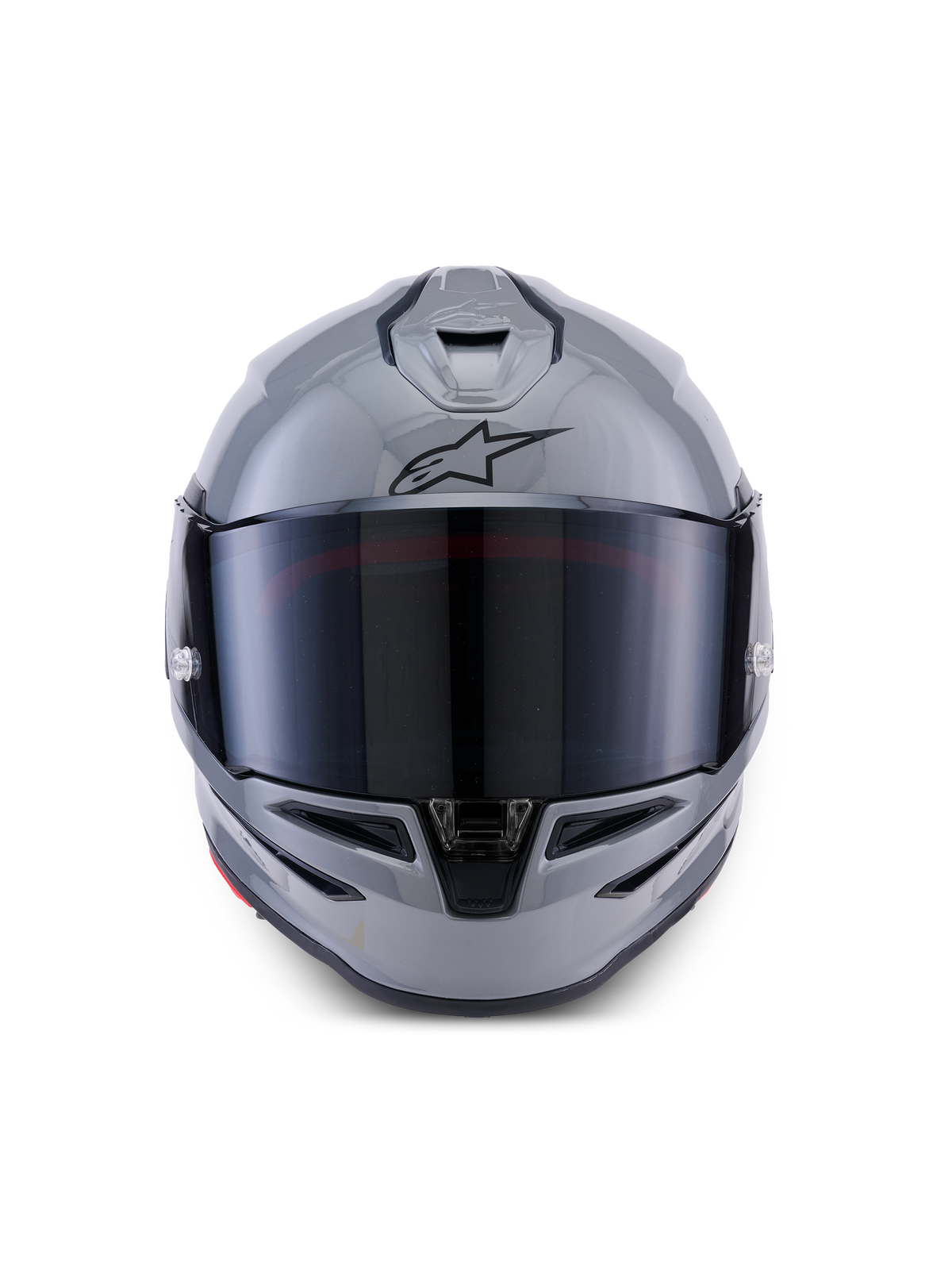Alpinestars S-R7 Solid Helmet, motorcycle racing and road full-face helmet, gray glossy, ECE 22.06 and DOT certified, front view showing aerodynamic shell and tinted visor
