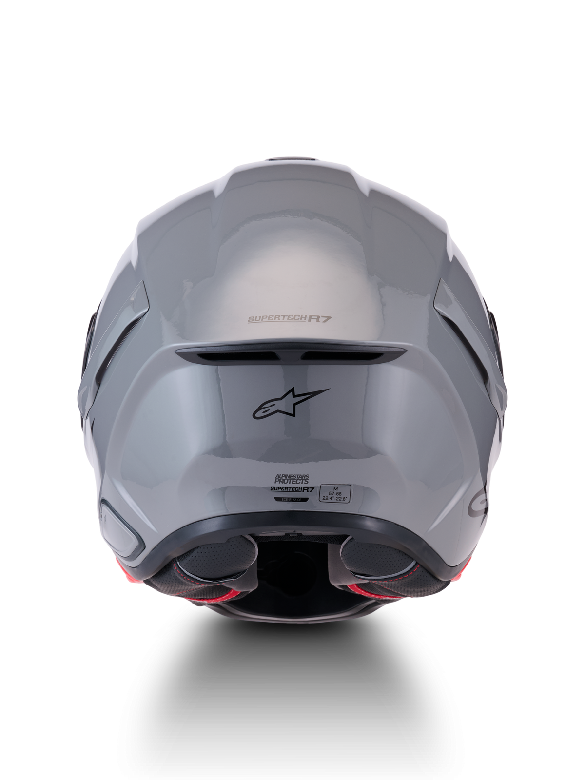 Alpinestars S-R7 Helm Solid ECE 22.06, Motorradhelm, glänzendes Grau, Rückansicht mit Aerodynamik, Spoiler und A-Star-Logo