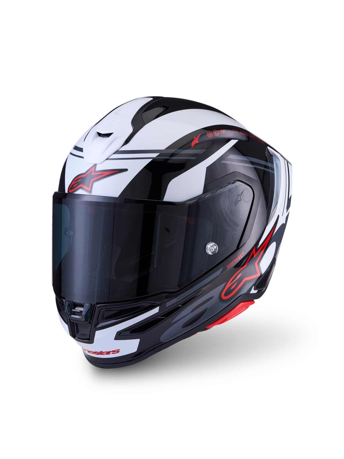 Alpinestars S-R7 A-Core Helm ECE 22.06, Motorrad-Integralhelm, Schwarz, Weiß und Rot glänzend, CE-zertifizierte Kohlefaserverbundkonstruktion