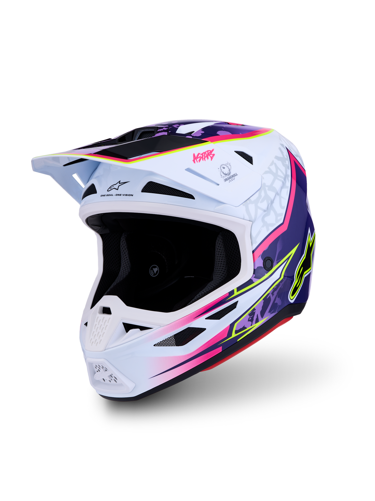 Alpinestars S-M7 Blaster Helm ECE06, Offroad-Helm, Weiß, Lila und Pink, aerodynamische Verbundschale, ECE 22.06 zertifiziert