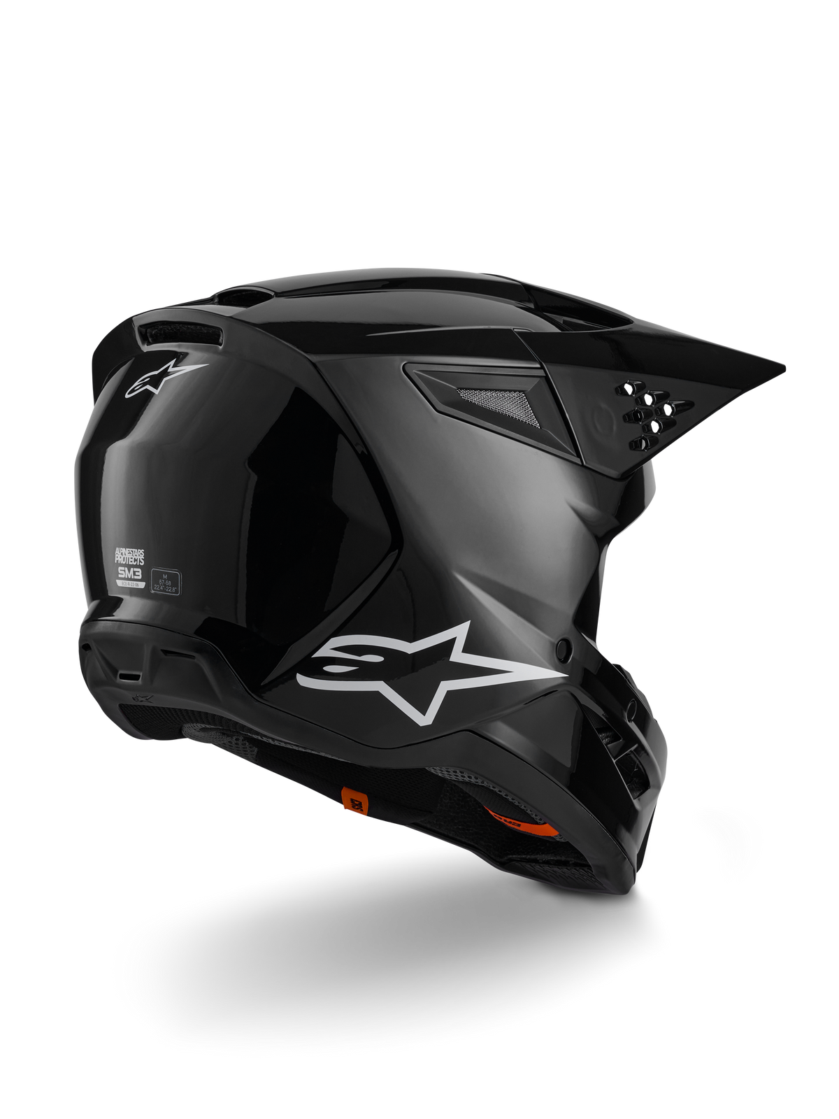 Alpinestars S-M3 Solid Helmet, Motocross Helmet, Black Glossy, featuring a thermo-injected shell, integrated visor, and high-flow ventilation system, sleek professional design for off-road and enduro riding.