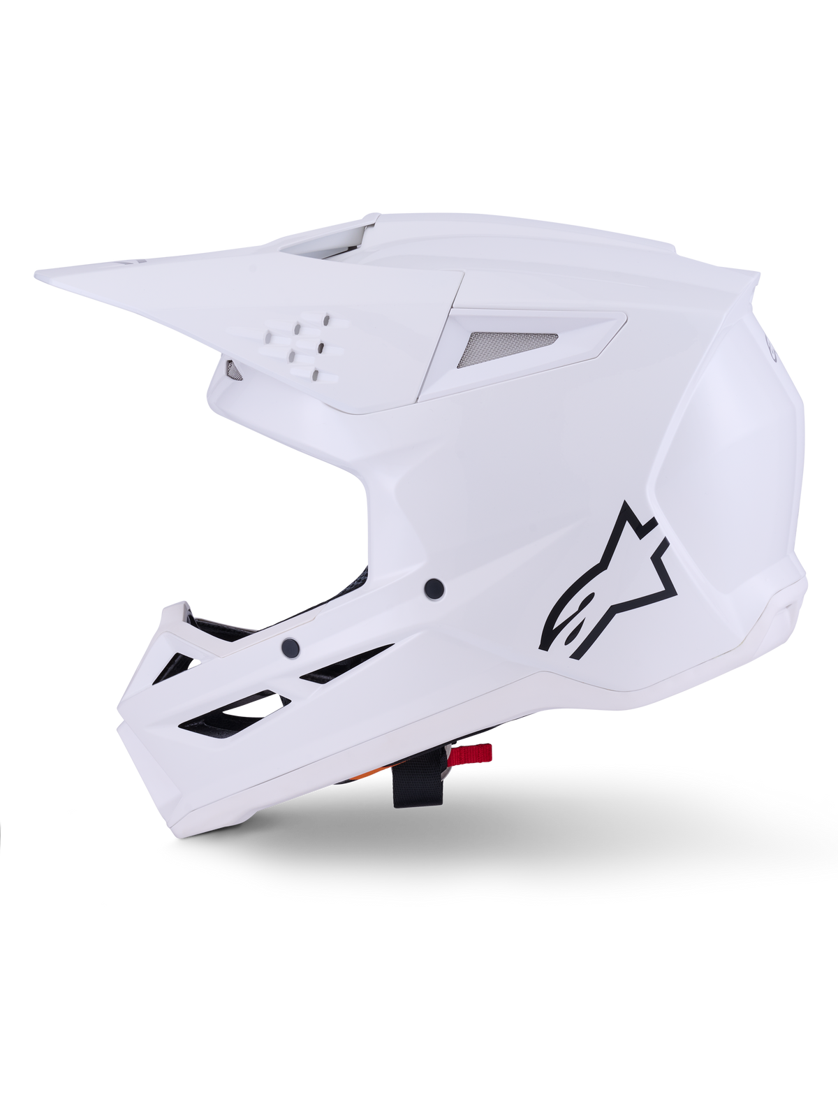 Alpinestars S-M3 Solid Helm, Motocross-Helm, Weiß glänzend, mit einem schlanken aerodynamischen Design, integriertem Visier und mehreren Belüftungsöffnungen für den Offroad-Rennsport