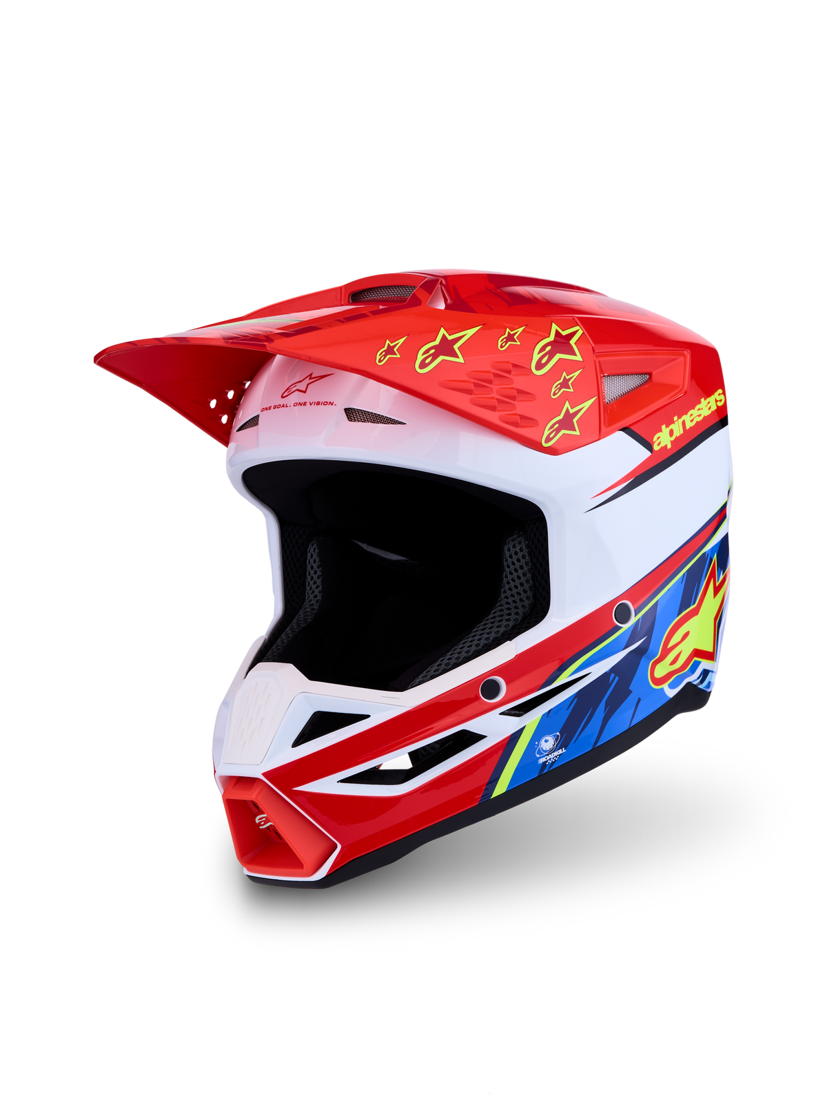 Alpinestars SM3 Falcon Helm ECE06, Motocrosshelm für MX und Offroad, Rot und Weiß mit gelben Details, ECE 2206-zertifiziert, fortschrittliche Belüftung und aerodynamische Schale