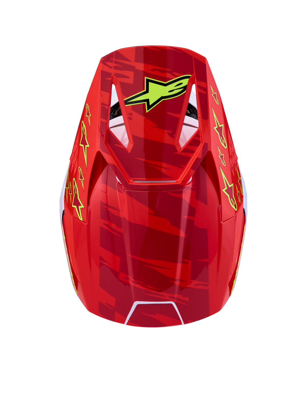 Alpinestars SM3 Falcon Helm, Motocross-Helm für Offroad-Einsätze, Draufsicht, Rot und Gelb mit Stern-Grafiken, ECE 22.06-zertifiziert