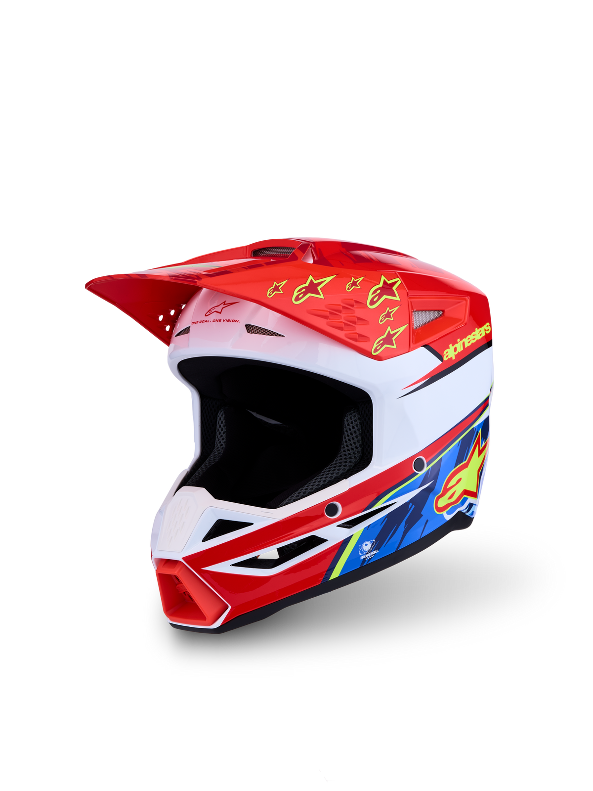 Alpinestars SM3 Jugend-Helm Falcon ECE06, Motocross-Helm für Kinder, Rot und Weiß mit gelben und blauen Grafiken, ECE 2206