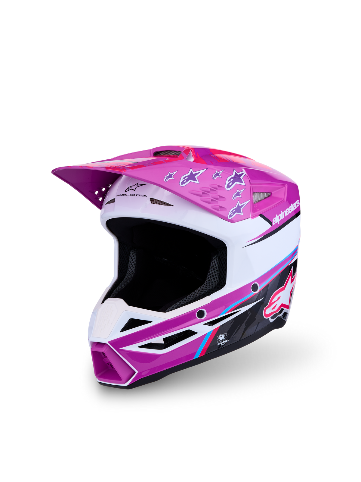 Alpinestars SM3 Jugend-Helm Falcon, Motocross-Helm für Kinder, Lila und Weiß mit Pink-Akzenten, ECE 22.06 zertifiziert.