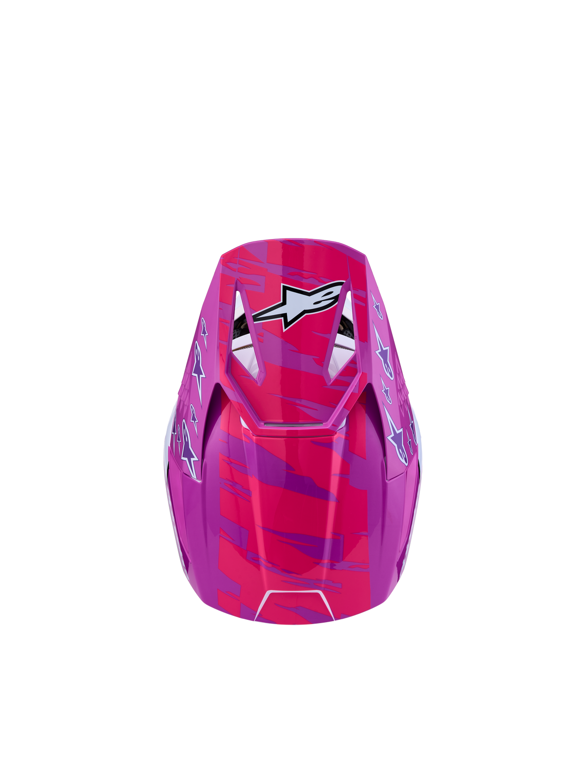 Alpinestars SM3 Jugend-Helm Falcon ECE06, Motocross-Helm in Lila und Pink mit weißen Stern-Grafiken, Draufsicht