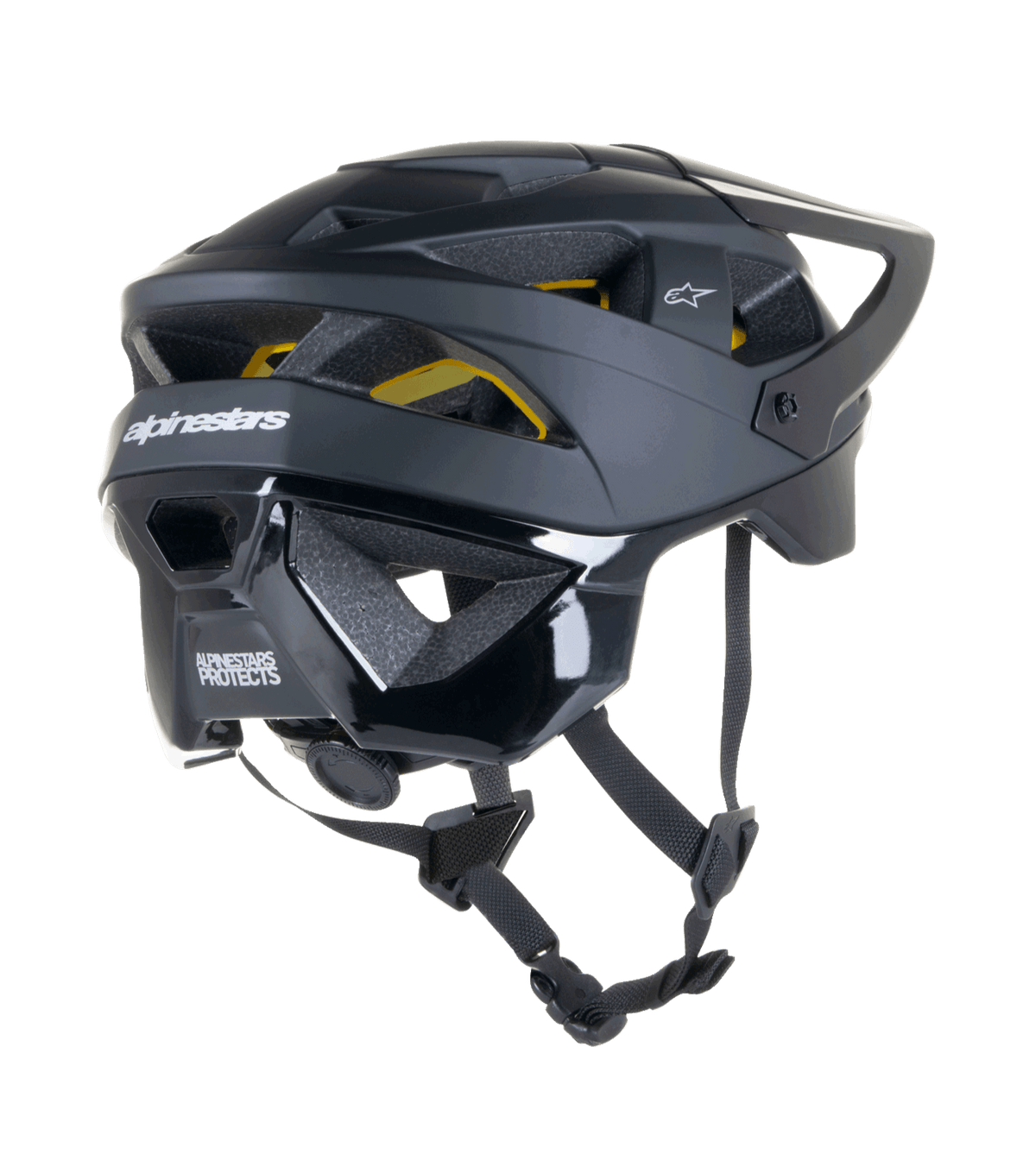 Alpinestars Vector Tech Solid Helm, MTB-Fahrradhelm, schwarz mattes und glänzendes Finish, mit Mips-Schutz, 19 Belüftungsöffnungen und erweiterter Nackenabdeckung für Offroad-Trail-Schutz