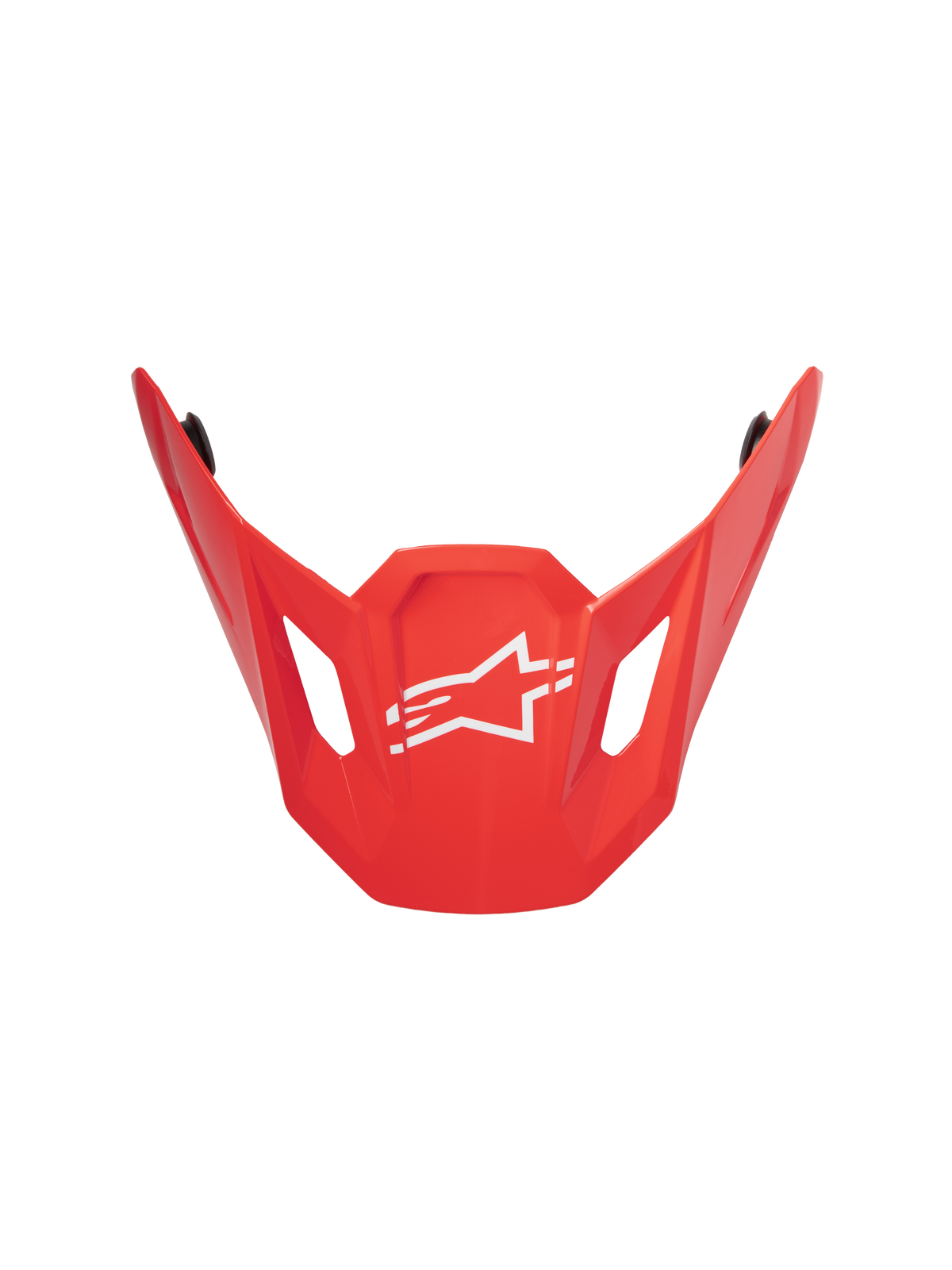Alpinestars S-M7 Core ECE06 Visor, Red Glossy, motocross helmet replacement peak, featuring an angular aerodynamic design with a central white Alpinestars star logo, side ventilation cutouts, and a durable glossy finish