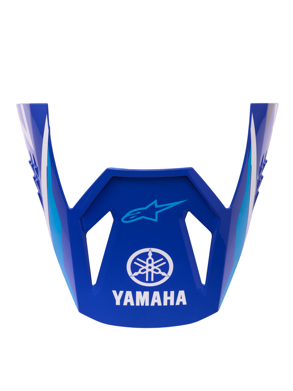 Alpinestars Yamaha S-M3 Visier ECE 22.06, Ersatzvisier für Helme, Glänzendes Blau mit weißen und hellblauen geometrischen Akzenten, mit weißem Yamaha-Logo und blauem Alpinestars Astar-Branding, offizielles Ersatzteil für Motocross-Helme