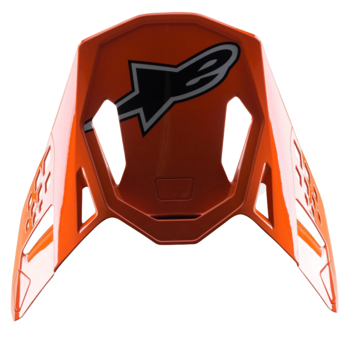 Alpinestars S-M8 Factory Visier, Motocross-Helm-Zubehör, Glänzend Orange mit großem schwarz-weißem Alpinestars-Logo, aerodynamische Belüftungsausschnitte, Ersatz-Helmschirm für Supertech M8 Helme