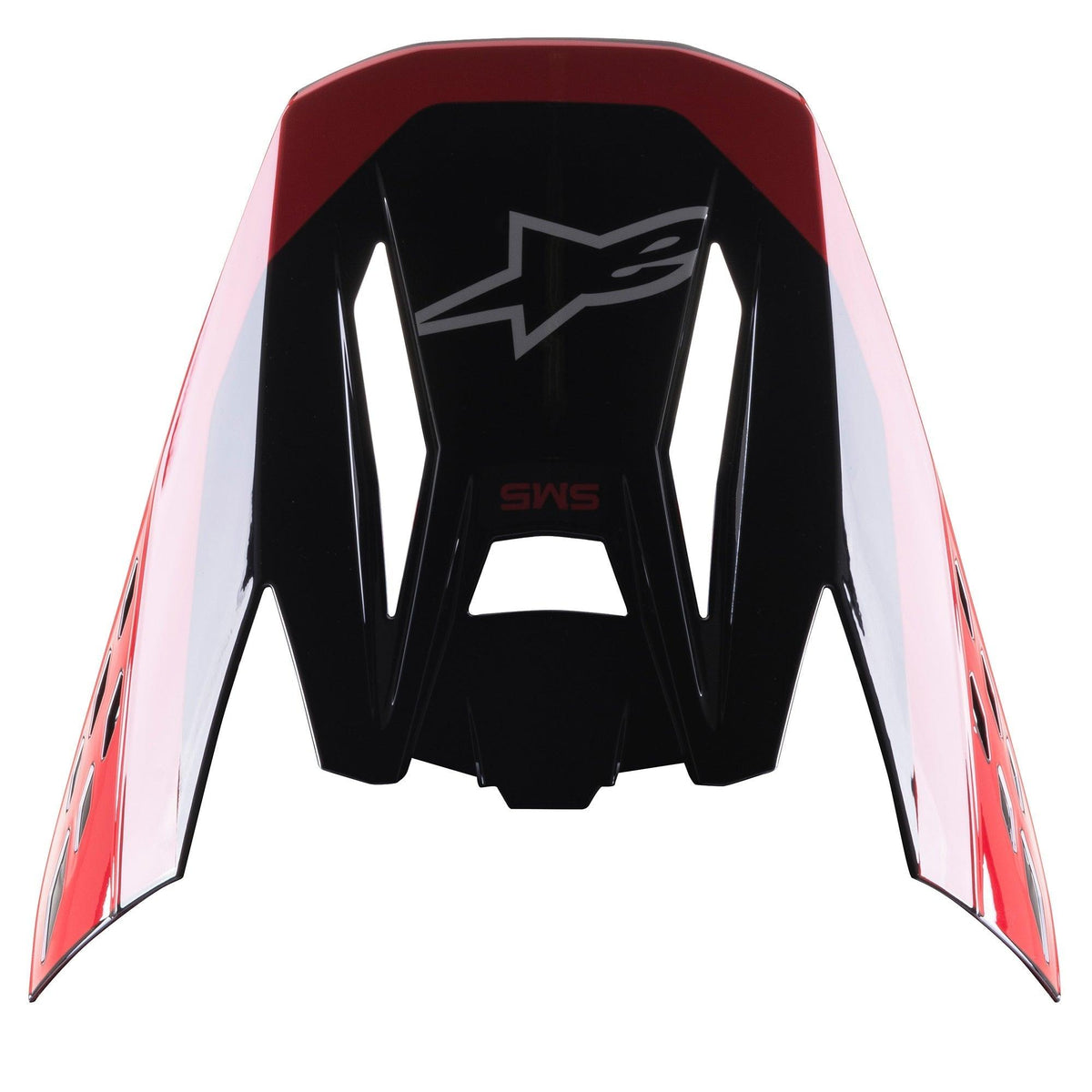 Alpinestars S-M5 Beam Visier, Motocross-Helm-Zubehör, Glänzendes Schwarz und Rot, mit grauem Stern-Logo und rotem SM5-Branding, Ersatzvisier für Offroad-Rennausrüstung