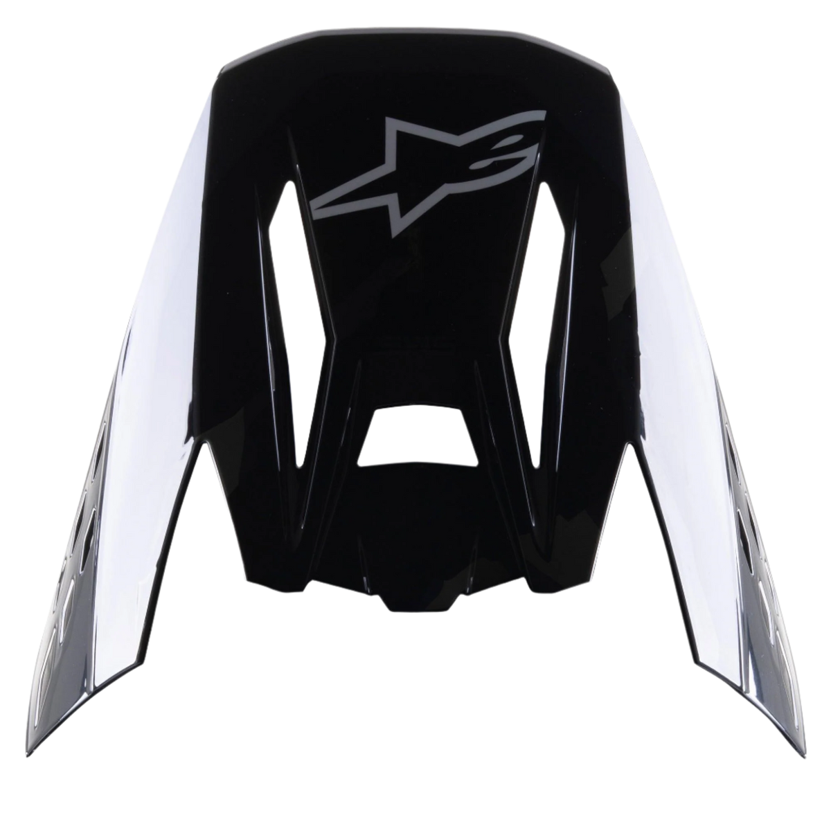 Alpinestars S-M5 Rover Visor, Motocross Helmet Accessory, Black Anthracite Camo Glossy, glossy black finish with grey star logo, aerodynamic design with cutouts for airflow