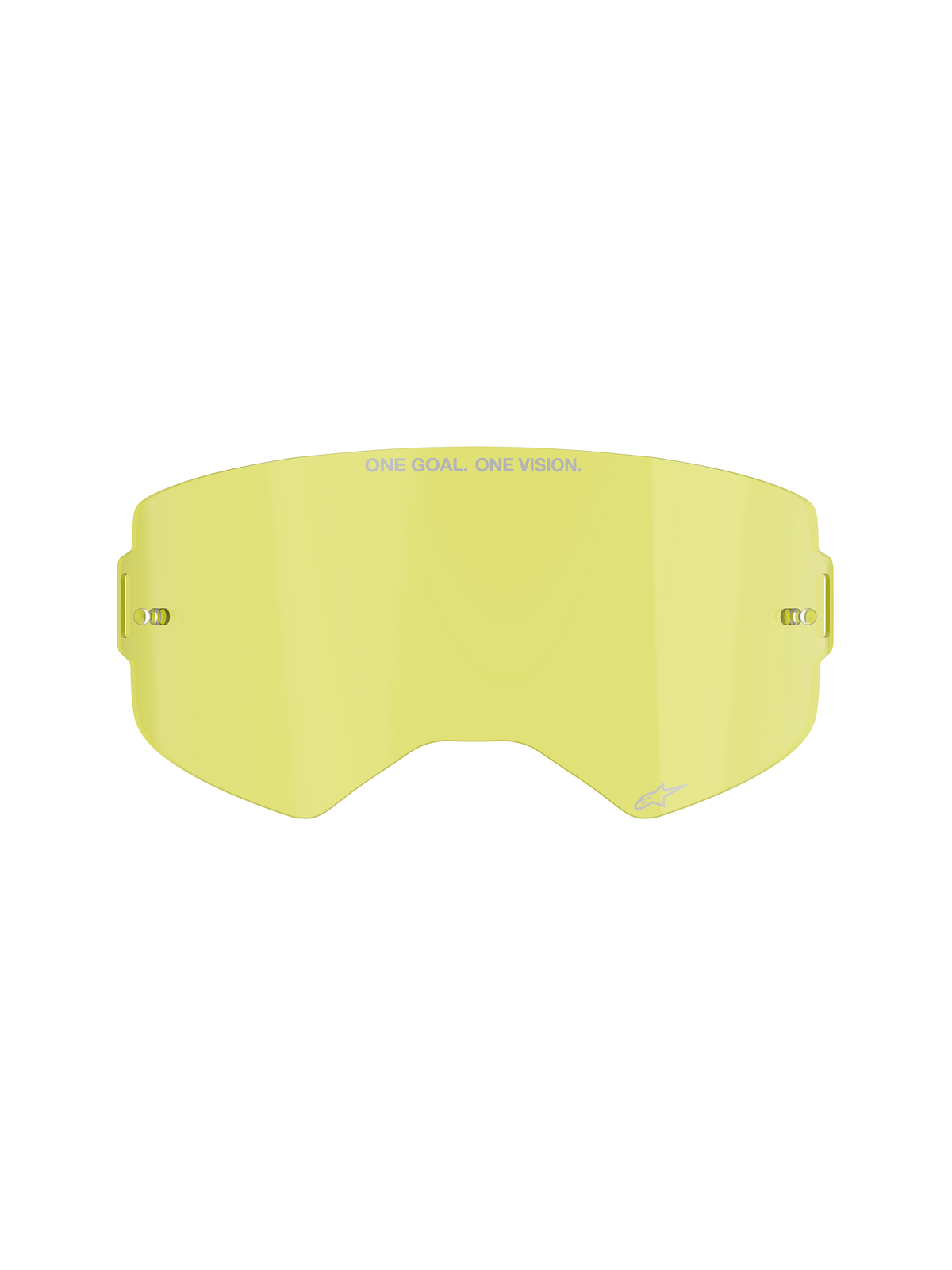 Alpinestars Supertech Ersatzscheibe, Motocross-Brillenglas, Gelbe Tönung, mit „ONE GOAL. ONE VISION.“ Branding, integrierte Tear-Off-Halterungen, transparente, schlagfeste Polycarbonat-Konstruktion
