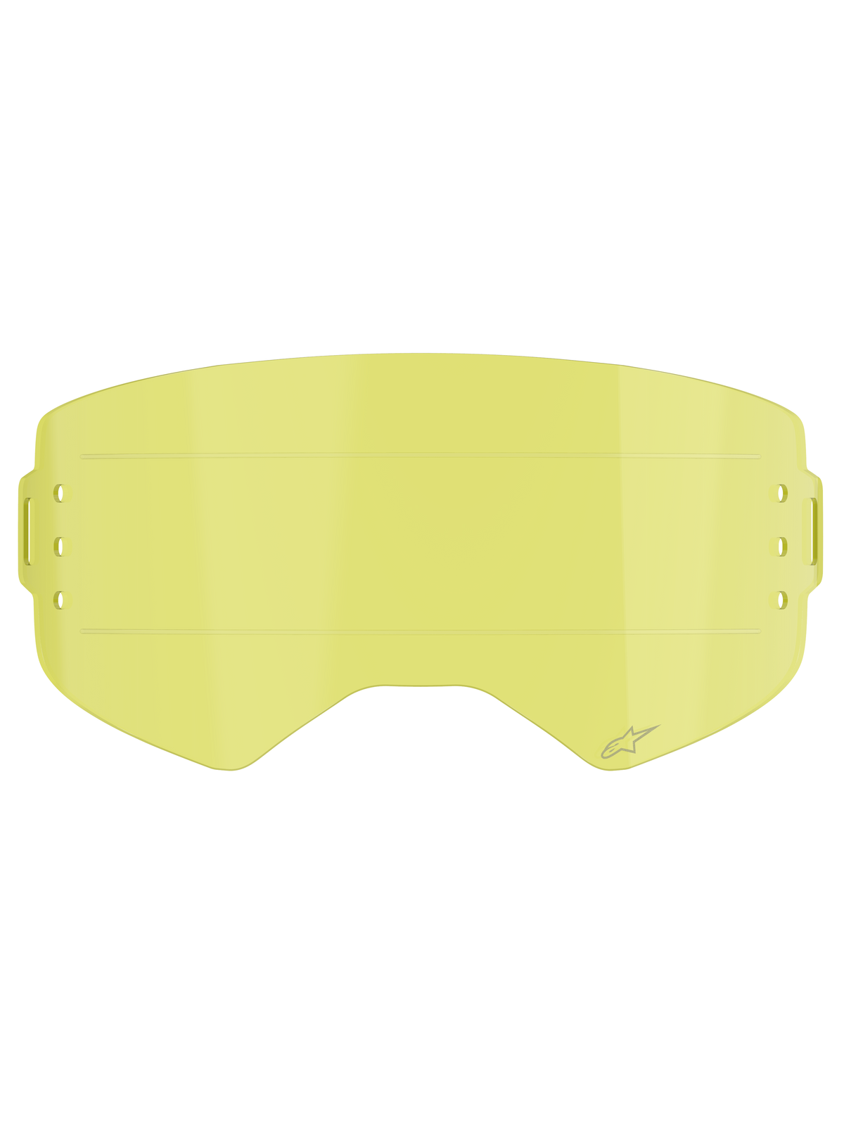 Alpinestars Supertech Roll Off Lens, Goggle Accessory, Clear Yellow tint, featuring built-in horizontal glide lines and etched star logo, replacement lens for motocross and off-road goggles