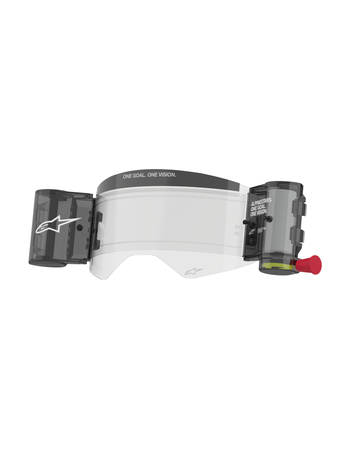 Alpinestars Supertech Roll Off Kit Wide Vision, Motocross-Brillenzubehör, transparente Anti-Beschlag-Linse mit integriertem Roll-Off-Filmsystem, schwarze Kanister und rote Zuglasche, ONE GOAL ONE VISION Branding, hochschlagfestes Polycarbonat für den Offroad-Rennsport
