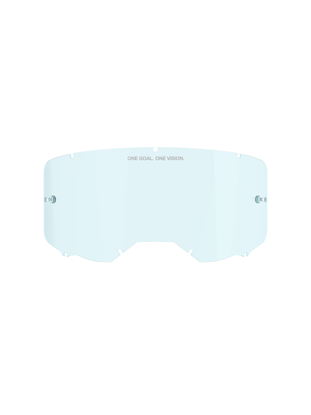 Alpinestars Vision 8-5-3 Smoke Linse, Ersatzglas für Crossbrillen, hellblaue halbtransparente Tönung, Polycarbonat-Konstruktion, gebogenes Design mit „ONE GOAL ONE VISION“-Schriftzug, Befestigungspunkte für Abreißfolien