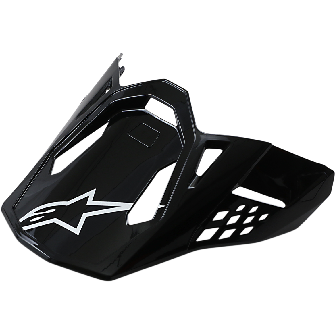 Alpinestars Supertech M10/M8 Visier, Motocross-Helmvisier, Glänzend Schwarz mit weißem Stern-Logo, aerodynamisches Design mit Belüftungsöffnungen