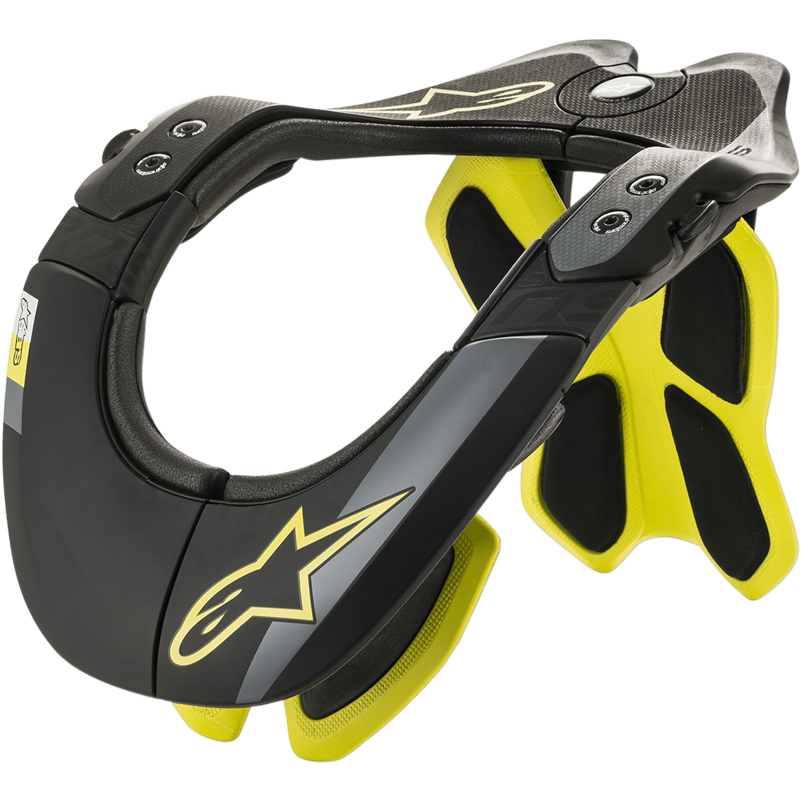 Alpinestars BNS Tech 2 Nackenstütze, Motocross-Nackenschutz, Schwarz und fluoreszierendes Gelb, ergonomischer Carbon-Polymer-Rahmen mit gepolsterter Innenseite, Stern-Logo-Detail, Motocross- und Offroad-Schutz