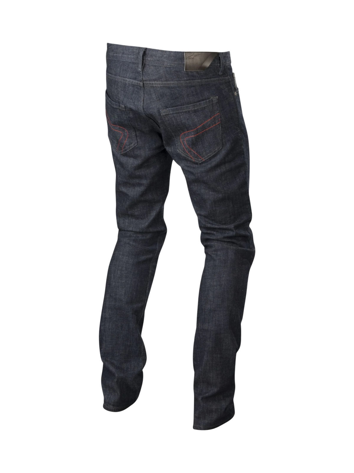 Alpinestars Copper Denim Pants, men's urban riding jeans in dark blue with red pocket stitching and aramid reinforcement.