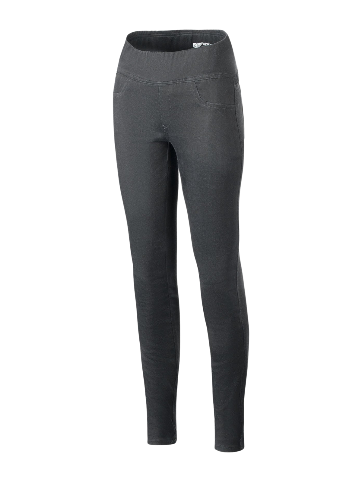 Alpinestars Shuri Women Leggings Summer, Black, high-waisted slim-fit motorcycle leggings with a wide elastic waistband, stretch cotton denim material, featuring faux front pocket stitching, urban-styled riding pants for women