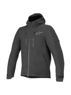 Alpinestars Domino Tech Jacke, schwarze Herren-Motorradjacke, Urban-Softshell mit fester Kapuze und wasserabweisendem Finish