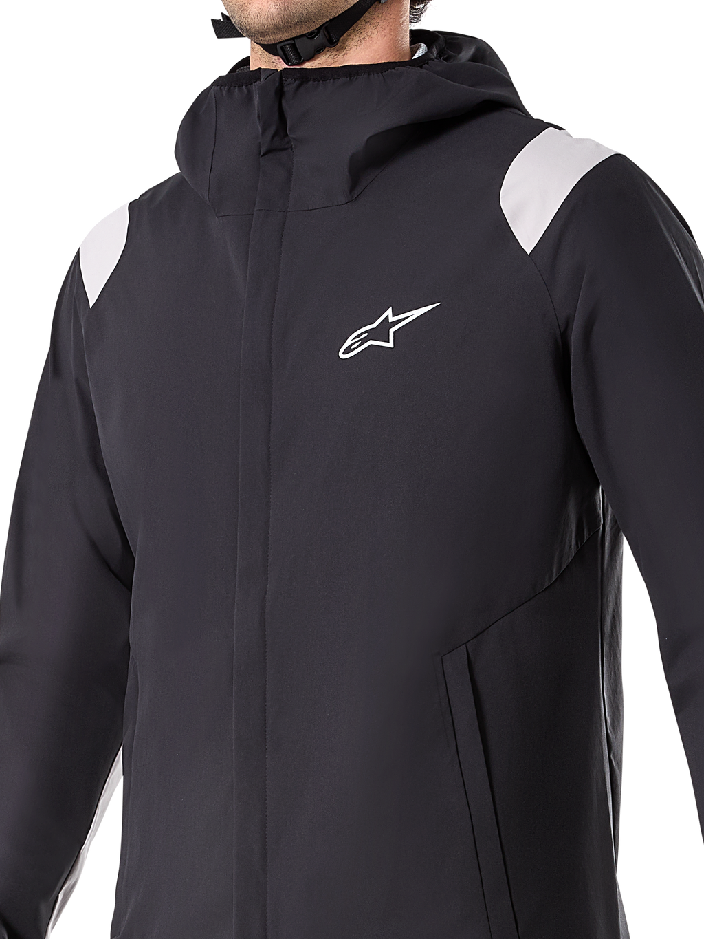 Alpinestars A-Dura Regenjacke, Schwarz, 2,5-lagige wasserdichte Fahrradjacke mit Kapuze, YKK-Frontreißverschluss und mesh-gefütterte Taschen, verstellbare Bündchen, konzipiert für Mountainbiking und Allwetterschutz