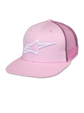 Alpinestars Corp Trucker Cap, pinkfarbene Snapback-Kappe mit weißem Stern-Logo, Mesh-Rückseite, strukturiertes Six-Panel-Design mit Belüftungsösen