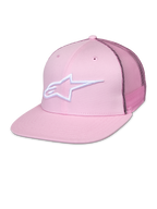 Alpinestars Corp Trucker Cap, pinkfarbene Snapback-Kappe mit weißem Stern-Logo, Mesh-Rückseite, strukturiertes Six-Panel-Design mit Belüftungsösen