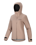 Alpinestars Stella A-Dura Rain Jacket, Women's Cycling Rain Jacket, Light Brown, hooded design with front zipper and storm flap, black adjustable Velcro cuffs, featuring a small chest logo, waterproof and breathable performance material for MTB riding