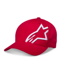 Alpinestars Corp Shift 2 Kappe mit gebogenem Schirm, Rot, mit einem großen weißen 3D-Sticklogo an der Seite, strukturierte Krone und gebogener Schirm, lässige Motorsport-Kopfbedeckung