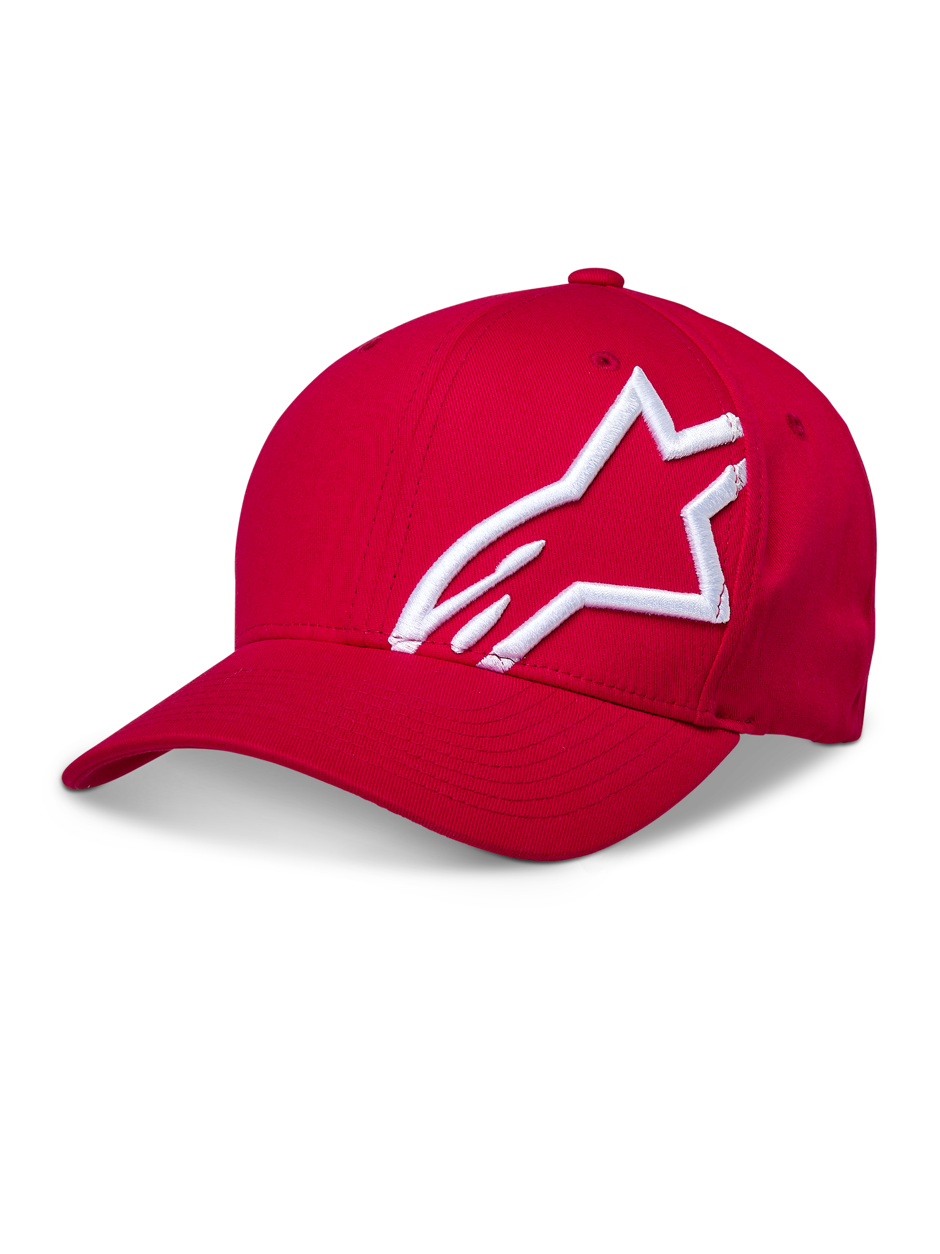 Alpinestars Corp Shift 2 Kappe mit gebogenem Schirm, Rot, mit einem großen weißen 3D-Sticklogo an der Seite, strukturierte Krone und gebogener Schirm, lässige Motorsport-Kopfbedeckung