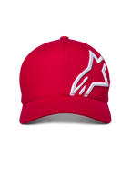 Alpinestars Corp Shift 2 Cap mit gebogenem Schirm, Rot, weißes 3D-Sticklogo auf dem Seitenpanel, strukturierte Krone, gebogener Schirm, lässige Motorsport-Streetwear