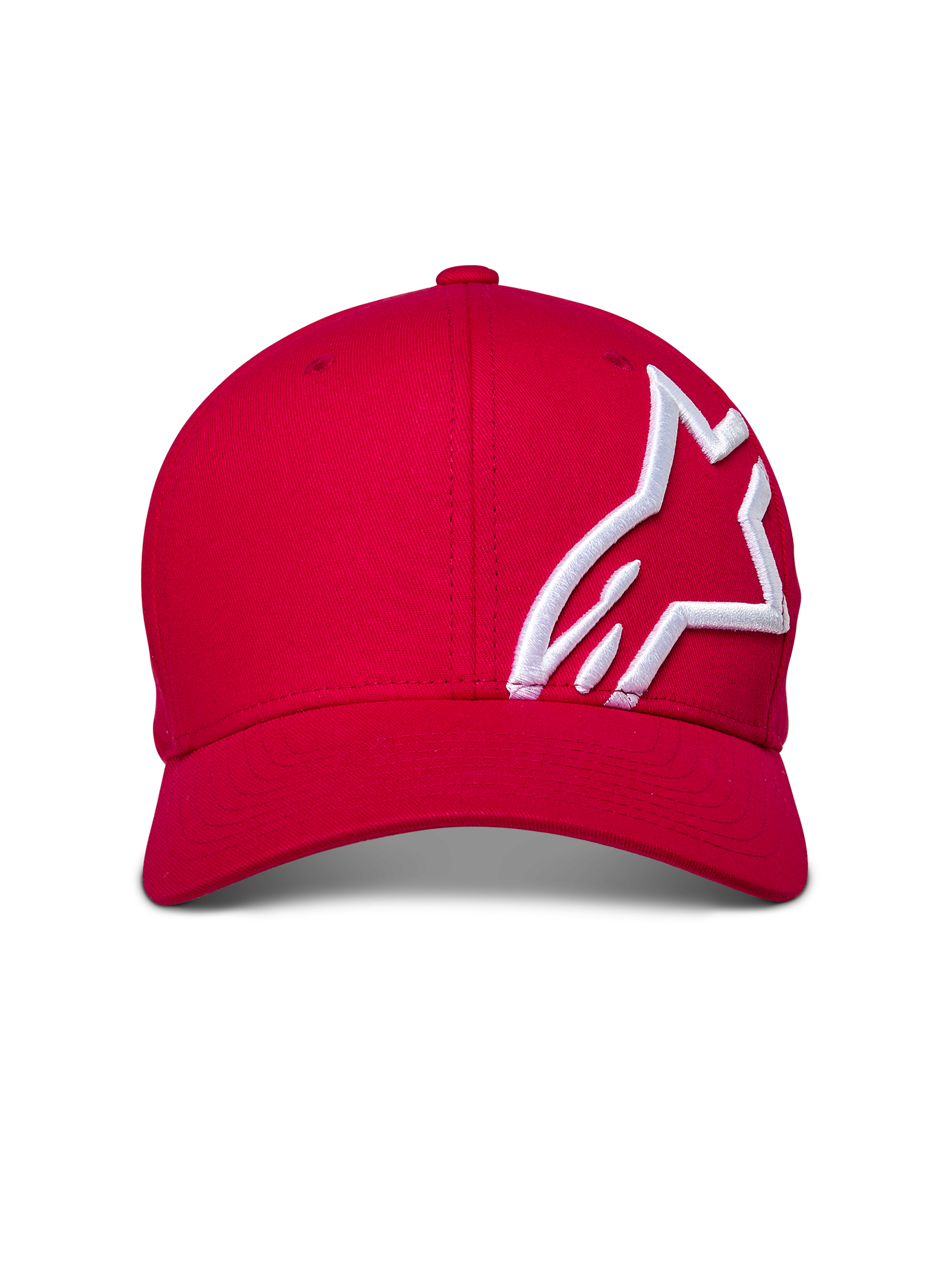 Alpinestars Corp Shift 2 Cap mit gebogenem Schirm, Rot, weißes 3D-Sticklogo auf dem Seitenpanel, strukturierte Krone, gebogener Schirm, lässige Motorsport-Streetwear