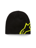 Alpinestars Corp Shift Beanie, Strickmütze, Schwarz und Hi-Vis Gelb, mit großem Jacquard-Alpinestars-Logo an der Seite, Jersey-Strickmuster, lässige vom Motorsport inspirierte Kopfbedeckung