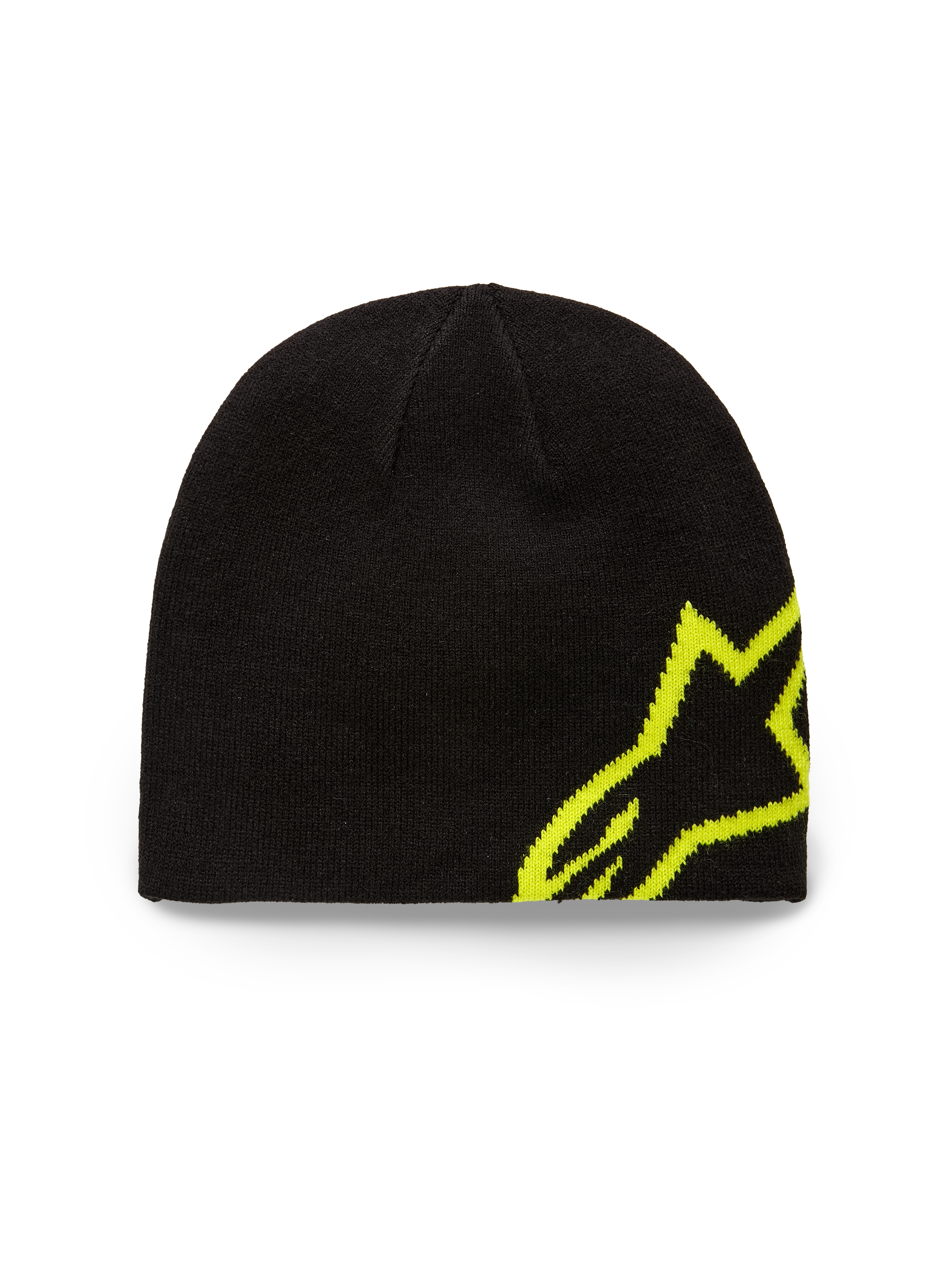 Alpinestars Corp Shift Beanie, Strickmütze, Schwarz und Hi-Vis Gelb, mit großem Jacquard-Alpinestars-Logo an der Seite, Jersey-Strickmuster, lässige vom Motorsport inspirierte Kopfbedeckung