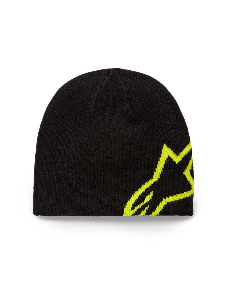 Alpinestars Corp Shift Beanie, Strickmütze, Schwarz und Hi-Vis Gelb, mit großem Jacquard-Alpinestars-Logo an der Seite, Jersey-Strickmuster, lässige vom Motorsport inspirierte Kopfbedeckung