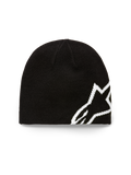 Alpinestars Corp Shift Beanie, schwarze Strickmütze, großes weißes Jacquard-Alpinestars-Logo, Jersey-Strickkonstruktion, lässige, vom Motorsport inspirierte Kopfbedeckung