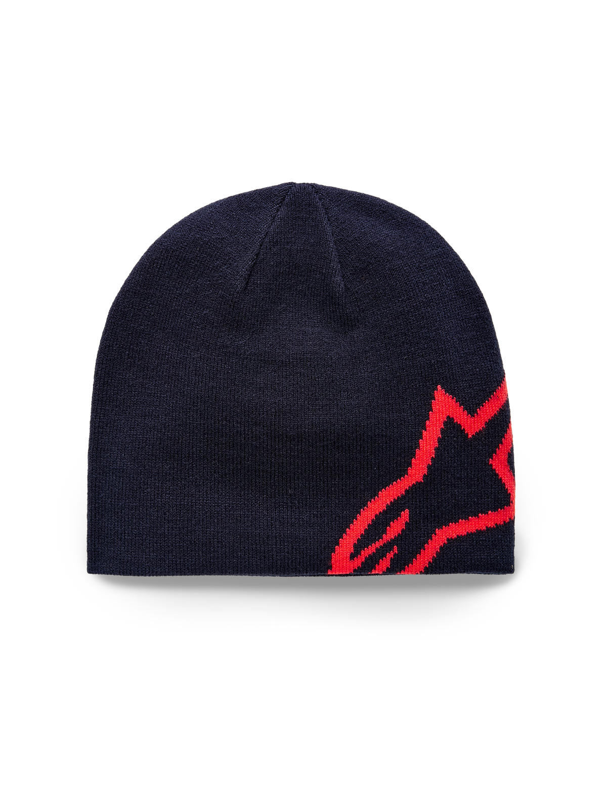 Alpinestars Corp Shift Beanie, Strickmütze, Marineblau und Hellrot, mit einem großen roten Jacquard-Sternlogo an der Seite, Strickjersey mit Sweater-Strickmuster, lässiges Sportbekleidungs-Accessoire