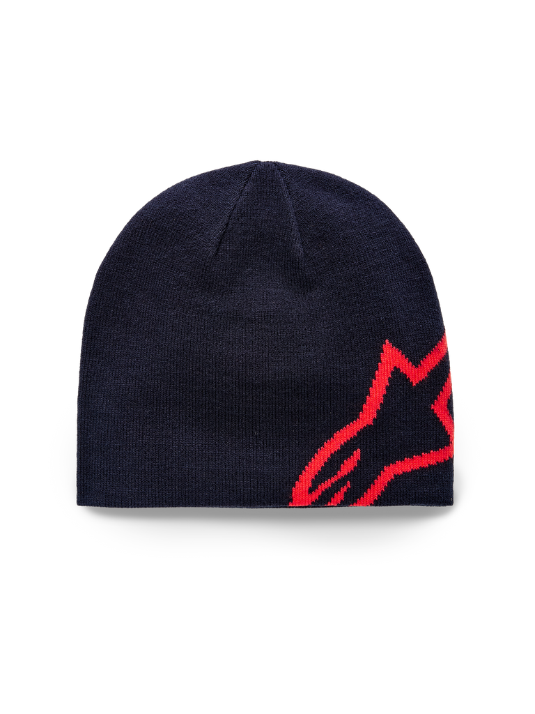 Alpinestars Corp Shift Beanie, Strickmütze, Marineblau und Hellrot, mit einem großen roten Jacquard-Sternlogo an der Seite, Strickjersey mit Sweater-Strickmuster, lässiges Sportbekleidungs-Accessoire