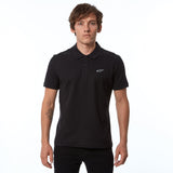 Alpinestars Capital Polo T-Shirt, Black, Short Sleeve Pique Polo with White Chest Logo, 2-Button Placket, Rib Collar and Cuffs, Casual Motorsport Lifestyle Apparel