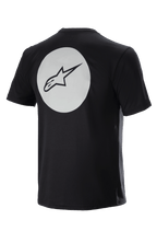 Alpinestars Dot Tech Tee, Short Sleeve Cycling Jersey, Black, Back View with Large White Circle and Black A-star Logo, DriRelease moisture-wicking fabric for Mountain Biking