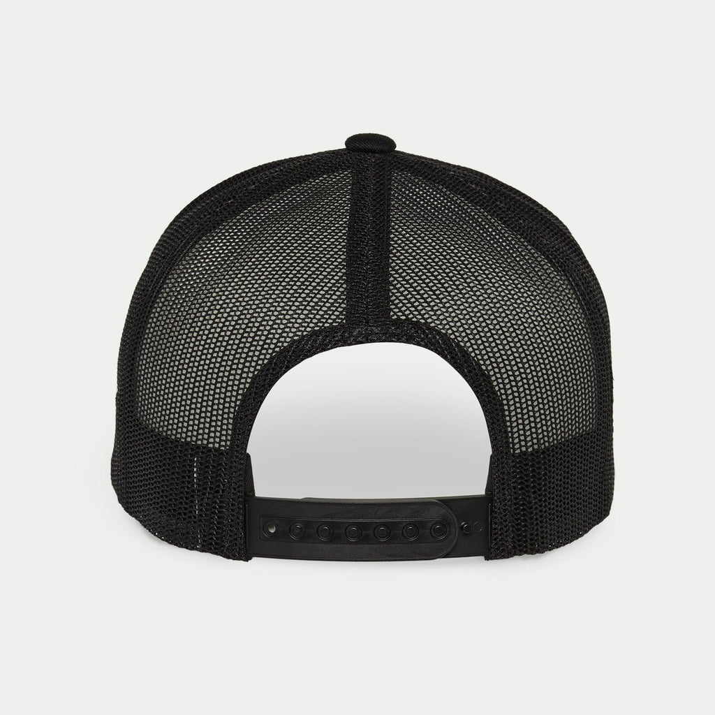 Alpinestars Flag Snapback Hat, Military Black, back view featuring black stretch mesh panels and adjustable plastic snapback closure, casual streetwear accessory