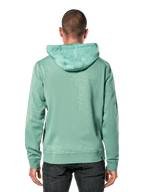Alpinestars Rooted Hoodie, Green, rear view of a man wearing a casual slub french terry hoodie, featuring an overlay hood, ribbed cuffs and hem, modern sportswear design