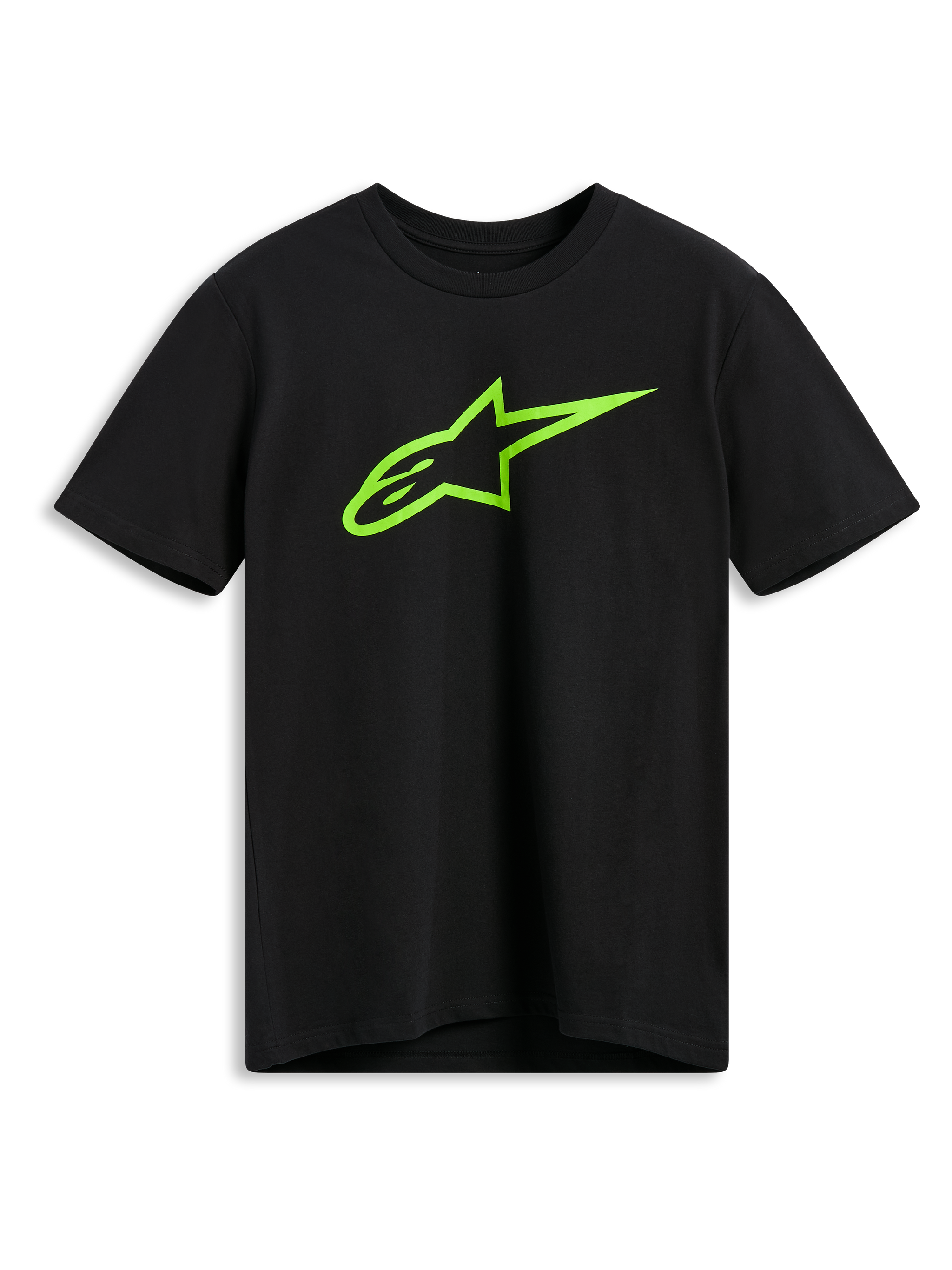 Alpinestars Ageless 2.0 CSF Tee, Kurzarm-T-Shirt, Schwarz, Lindgrünes Alpinestars Astar-Logo, Lässige Motorsport-Streetwear